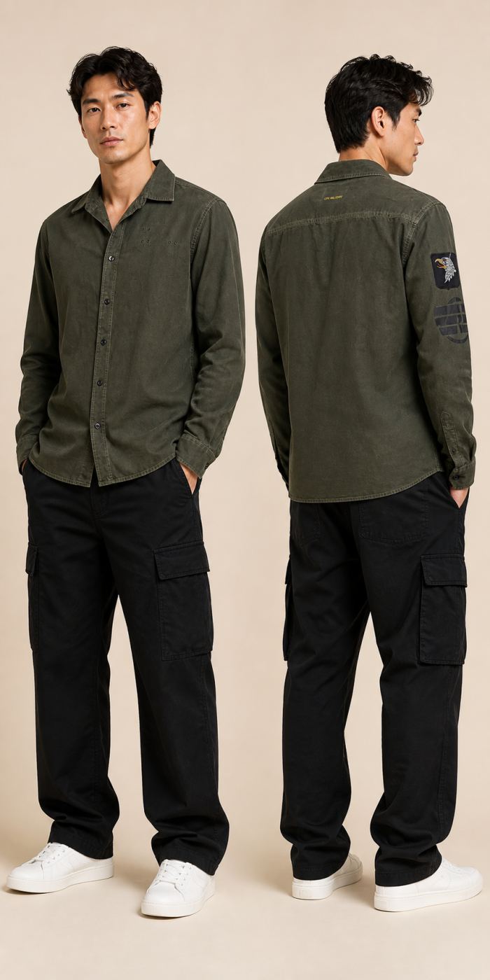 CPS MEN เสื้อเชิ้ต Slim Fit สีเขียวทหาร