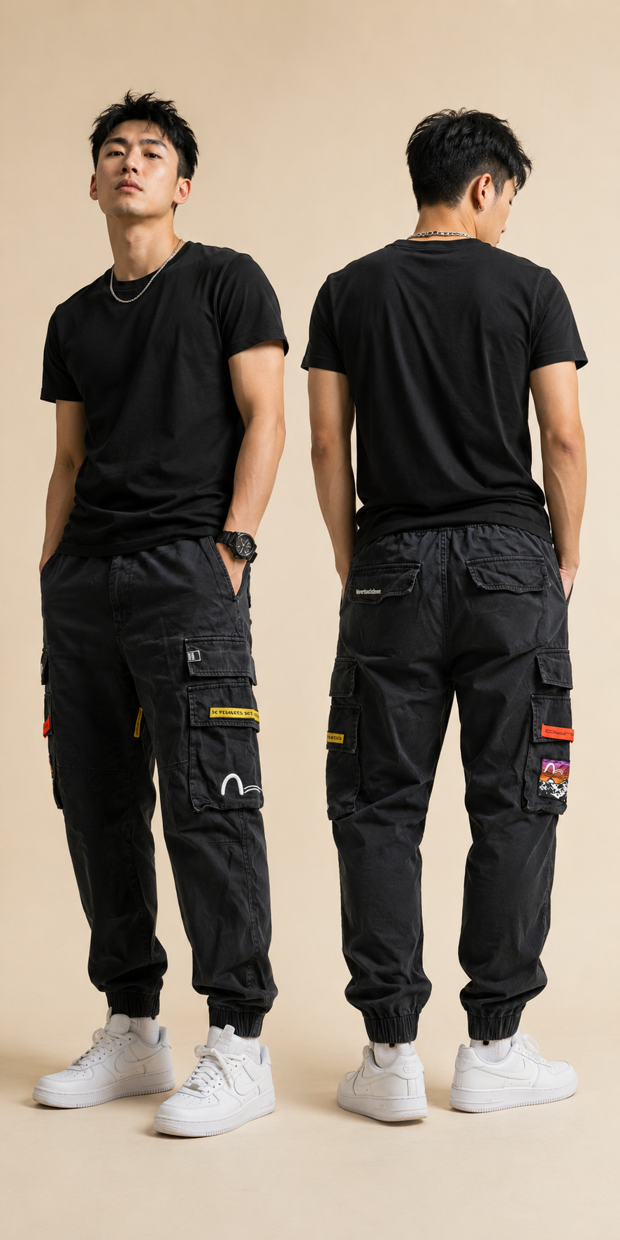 EVISUKURO กางเกงคาร์โก้จ็อกเกอร์สีดำ