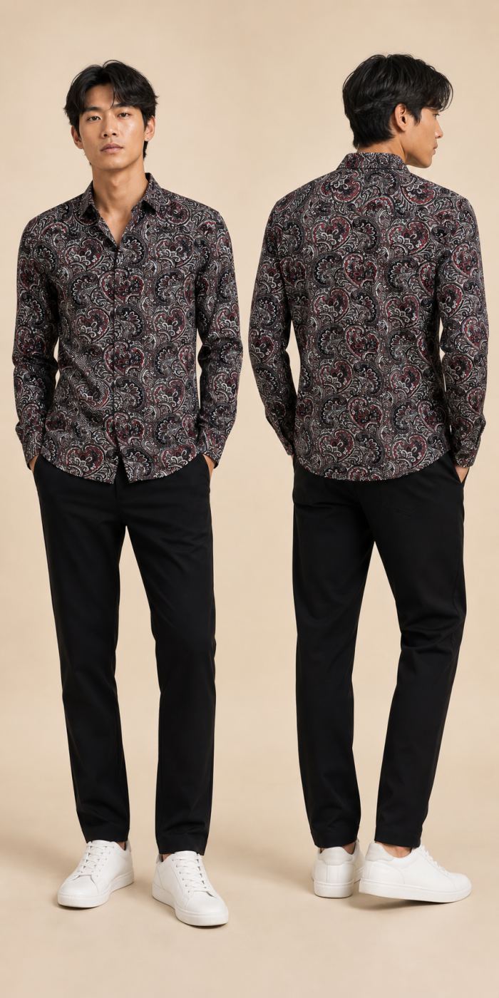 H&M เสื้อเชิ้ต Slim Fit ลาย Paisley แขนยาว