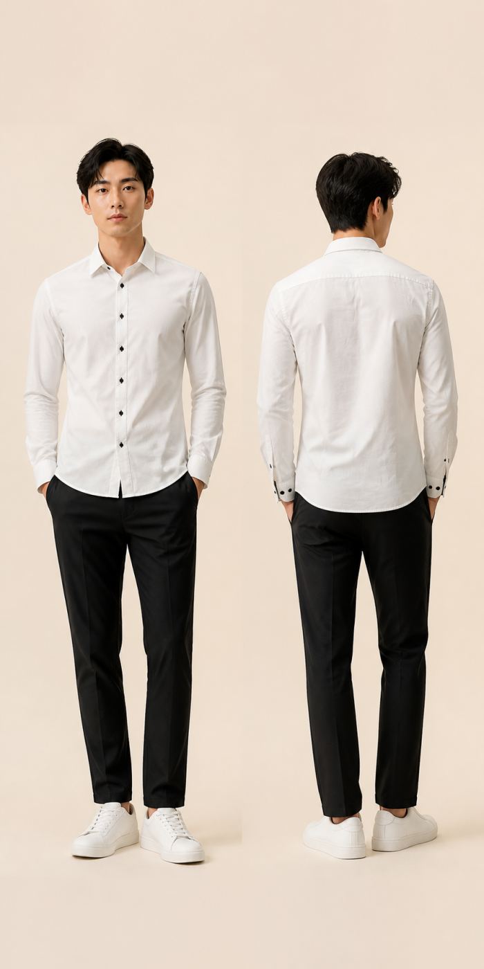 H&M เสื้อเชิ้ต Slim Fit สีขาวแขนยาว
