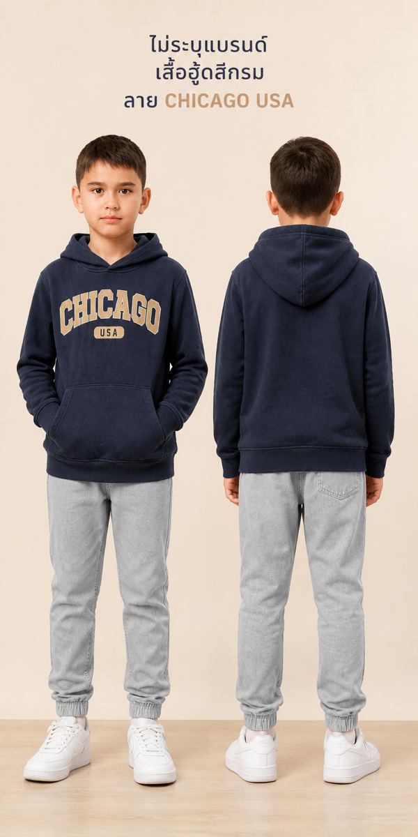 เสื้อฮู้ดเด็ก Chicago USA สีกรมท่า