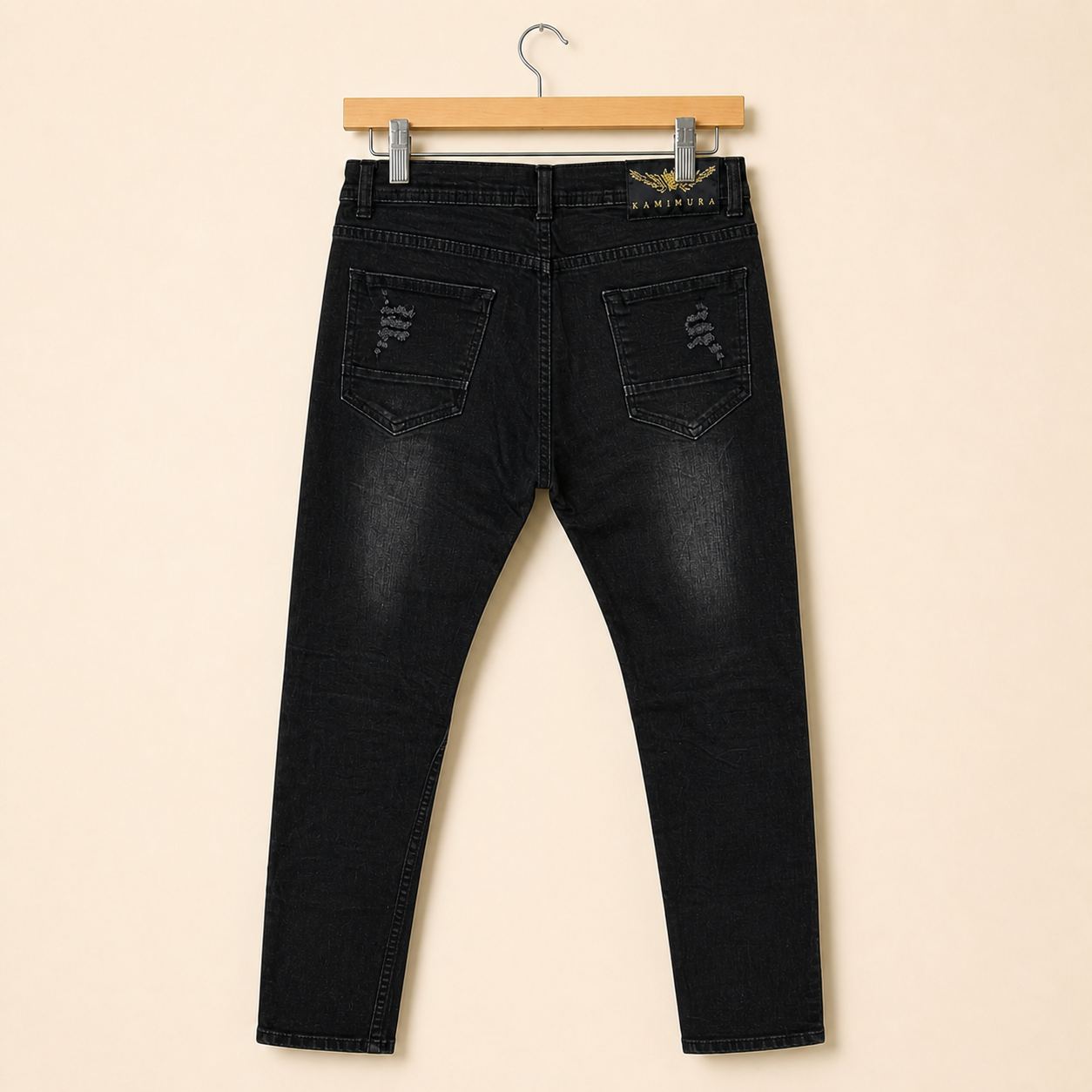 KAMIMURA ยีนส์ Biker Skinny สีดำ