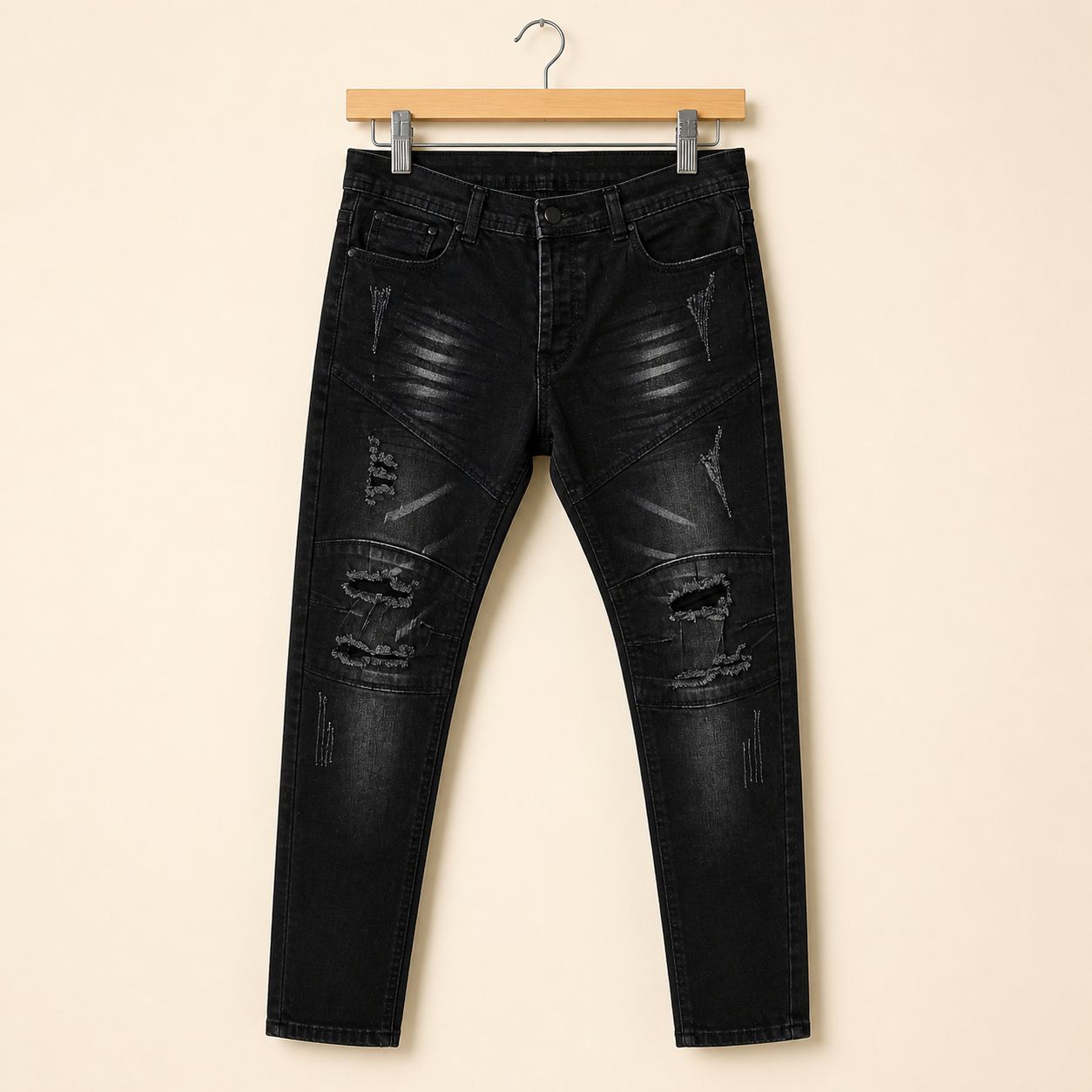KAMIMURA ยีนส์ Biker Skinny สีดำ
