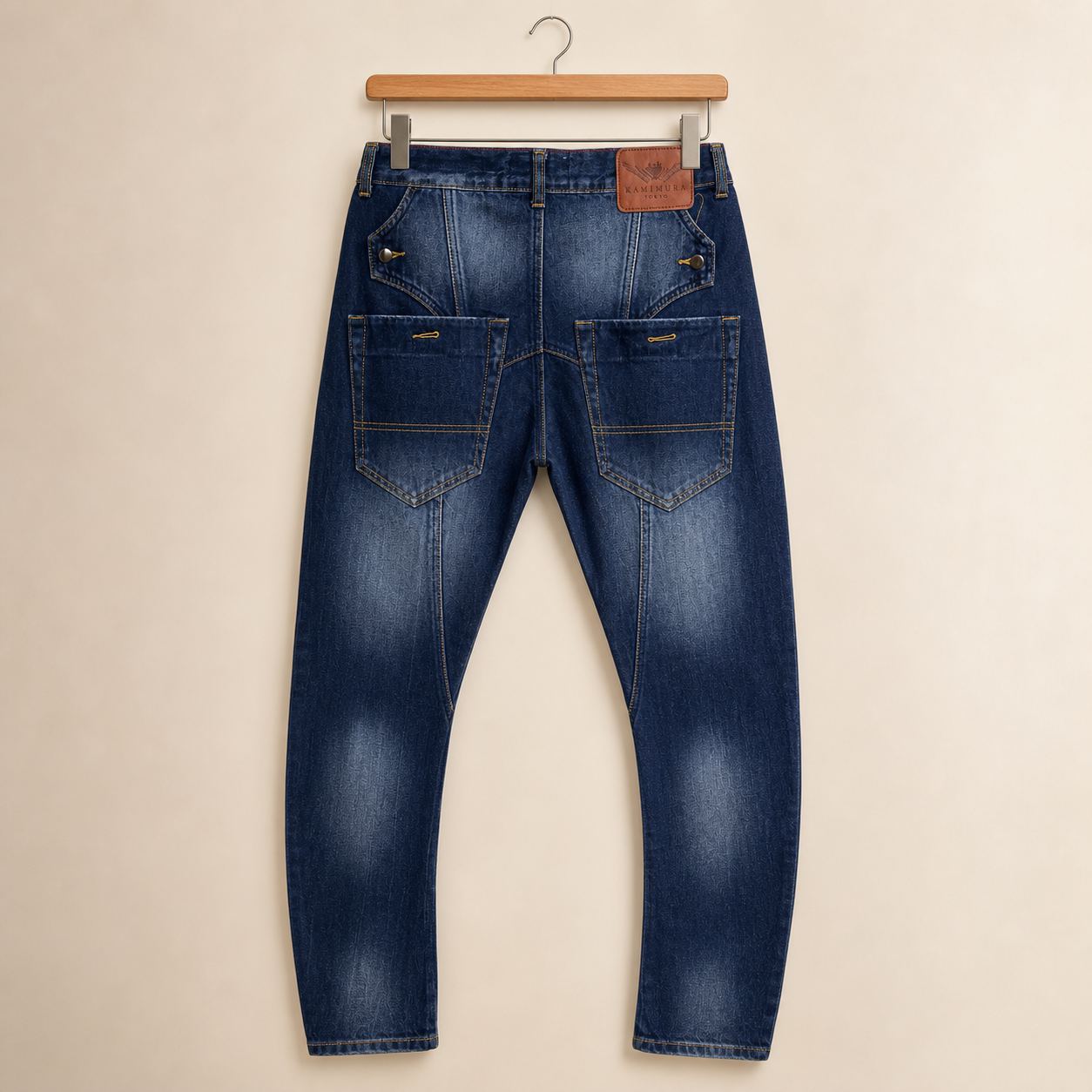KAMIMURA ยีนส์ Skinny รอยริปวินเทจสีน้ำเงิน