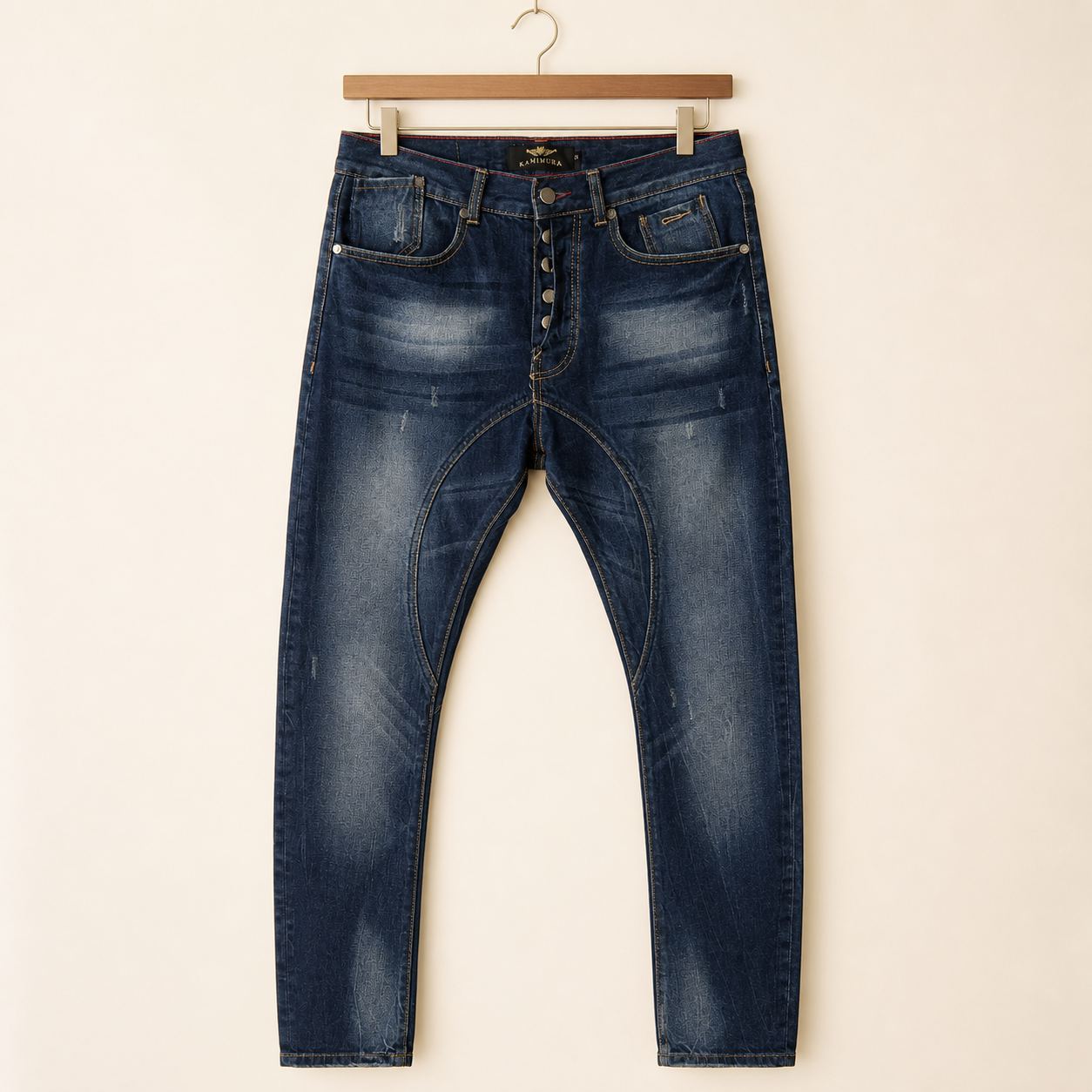 KAMIMURA ยีนส์ Skinny รอยริปวินเทจสีน้ำเงิน