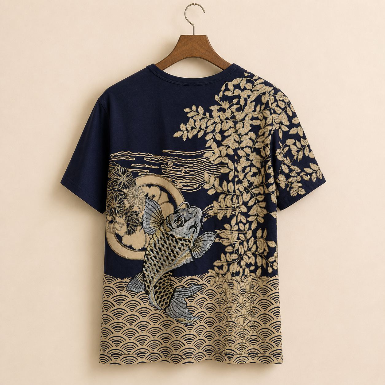 KAMIMURA เสื้อยืดกราฟิกสีกรมท่า-ทอง