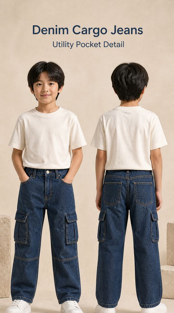 H&M กางเกงยีนส์คาร์โก้เดนิมสีน้ำเงิน