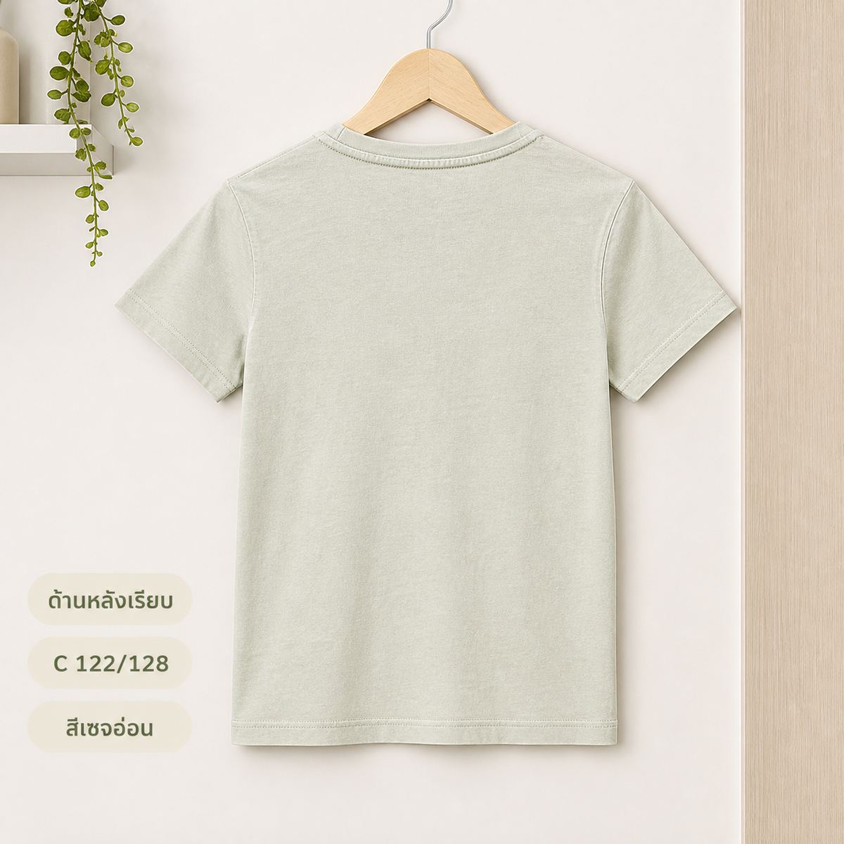 C เสื้อยืด สีเขียวอ่อน/เซจอ่อน