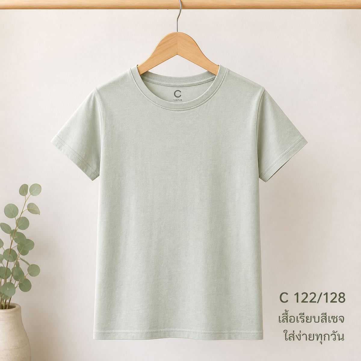 C เสื้อยืด สีเขียวอ่อน/เซจอ่อน