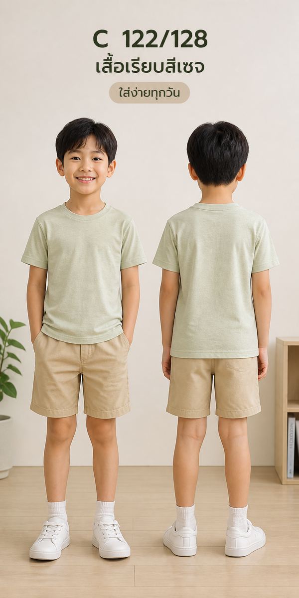 C เสื้อยืด สีเขียวอ่อน/เซจอ่อน