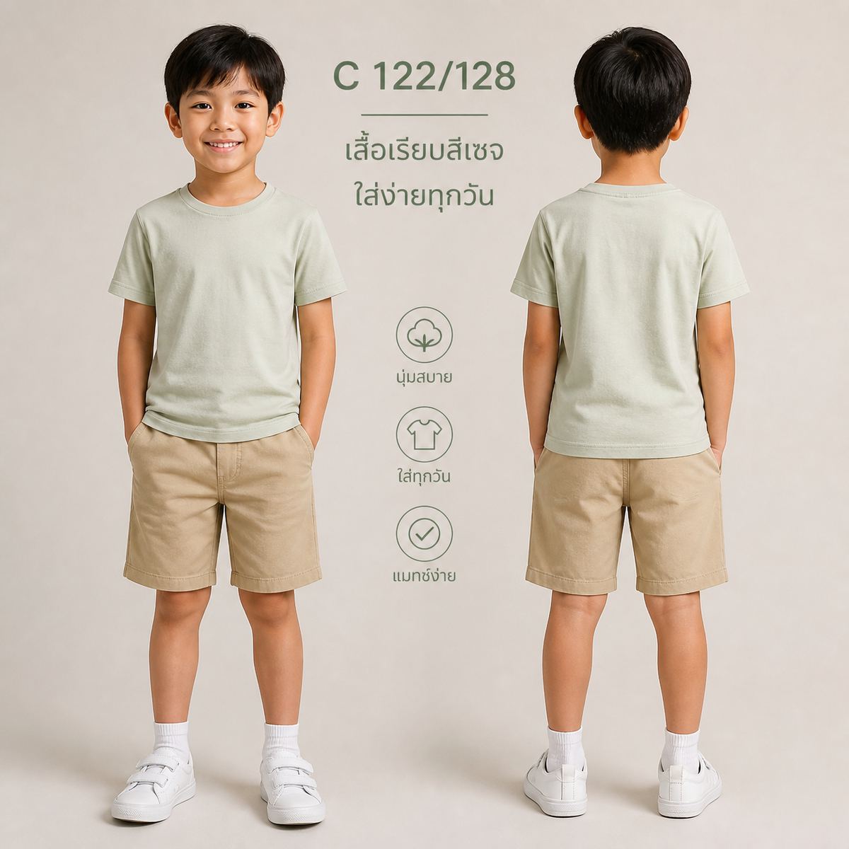 C เสื้อยืด สีเขียวอ่อน/เซจอ่อน