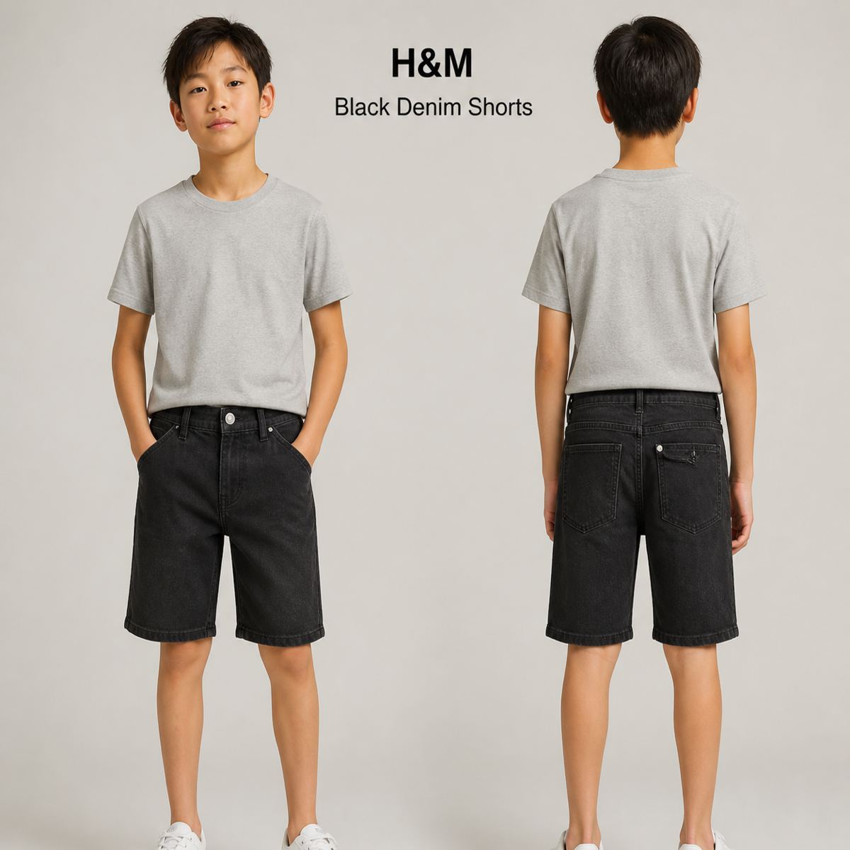 H&M กางเกงยีนส์ขาสั้นสีดำ
