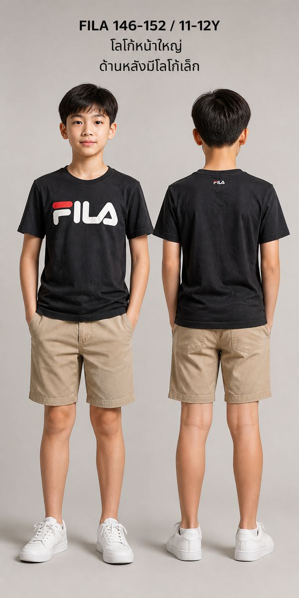 FILA เสื้อยืด โลโก้สีขาว สีดำ