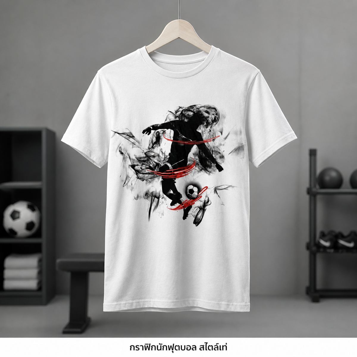 เสื้อยืดลายกราฟิกสีเทา