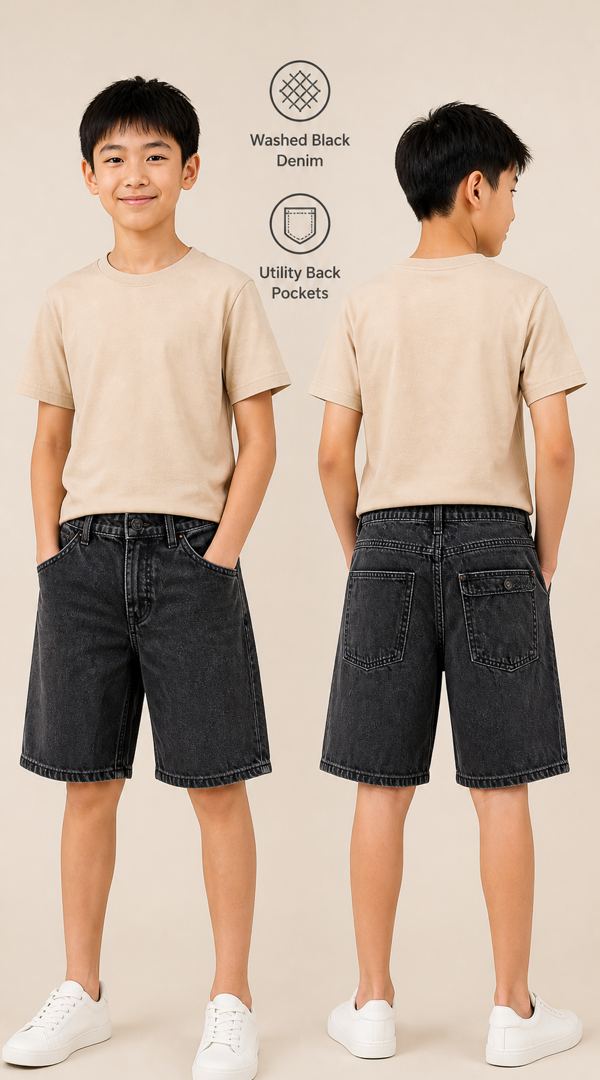 H&M กางเกงยีนส์ขาสั้นสีดำ