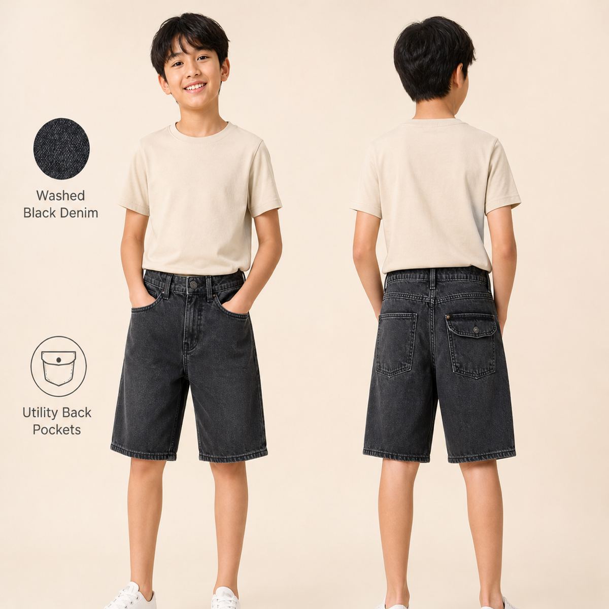 H&M กางเกงยีนส์ขาสั้นสีดำ