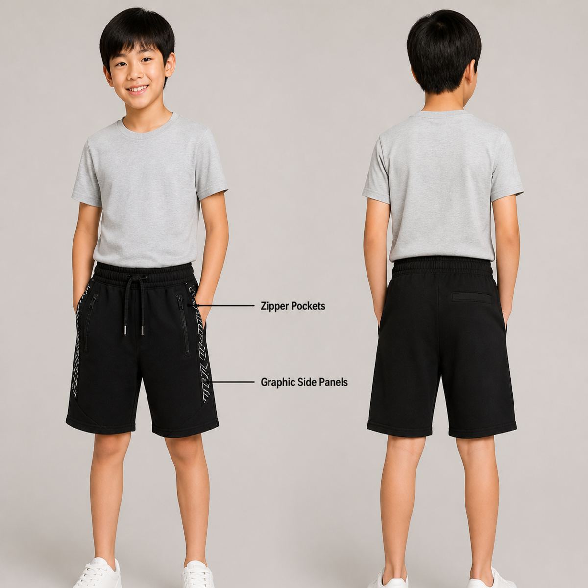 H&M กางเกงขาสั้นสเวตแถบโลโก้สีดำ