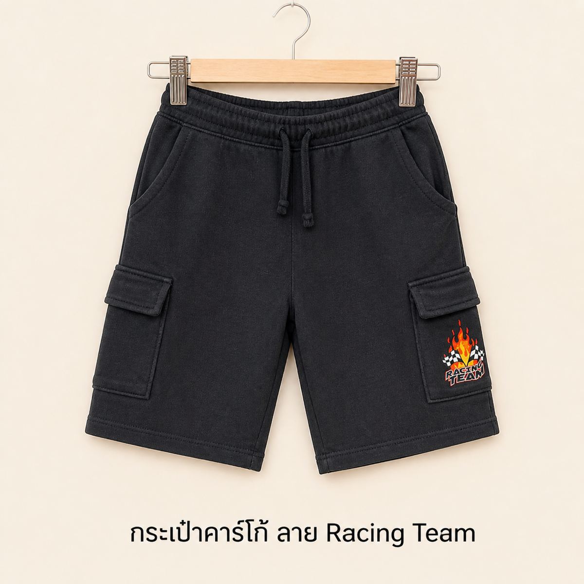 H&M กางเกงขาสั้นคาร์โก้ Racing Team สีดำ