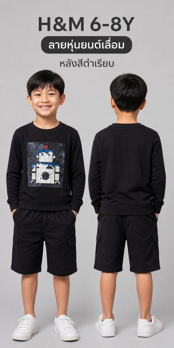 H&M เสื้อสเวตลายหุ่นยนต์เลื่อมสีดำ