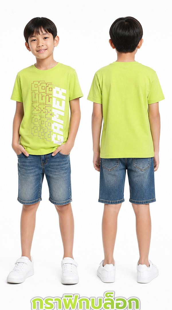 H&M เสื้อยืดกราฟิกด้านข้างสีเขียว