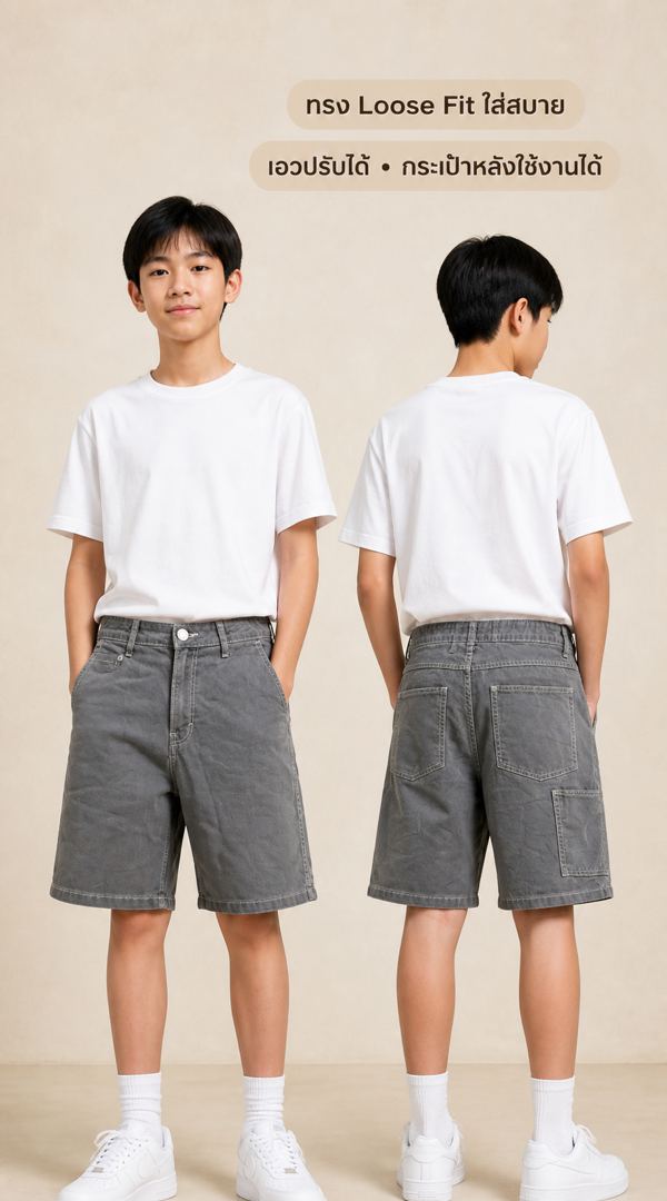 H&M กางเกงขาสั้นคาร์โก้สีเทา