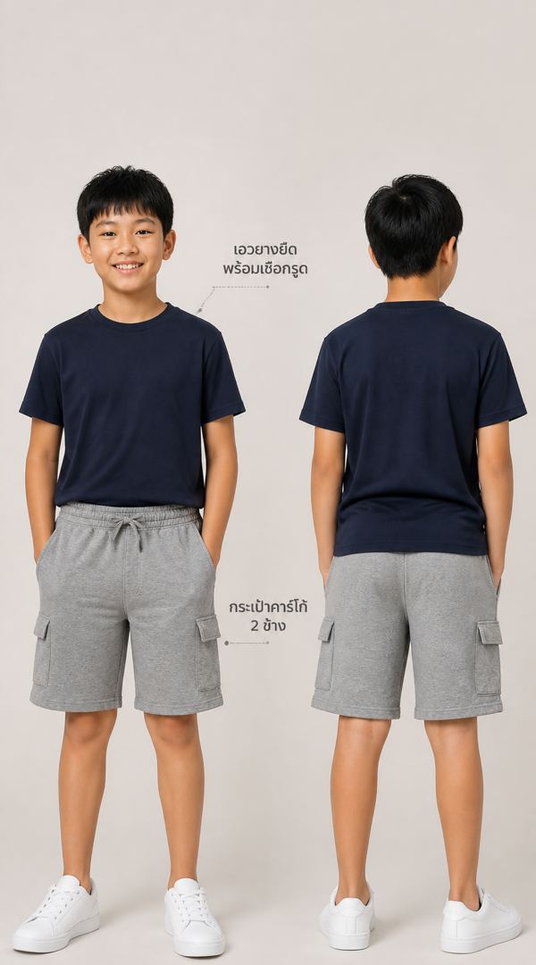 H&M กางเกงขาสั้นสเวตคาร์โก้สีเทา