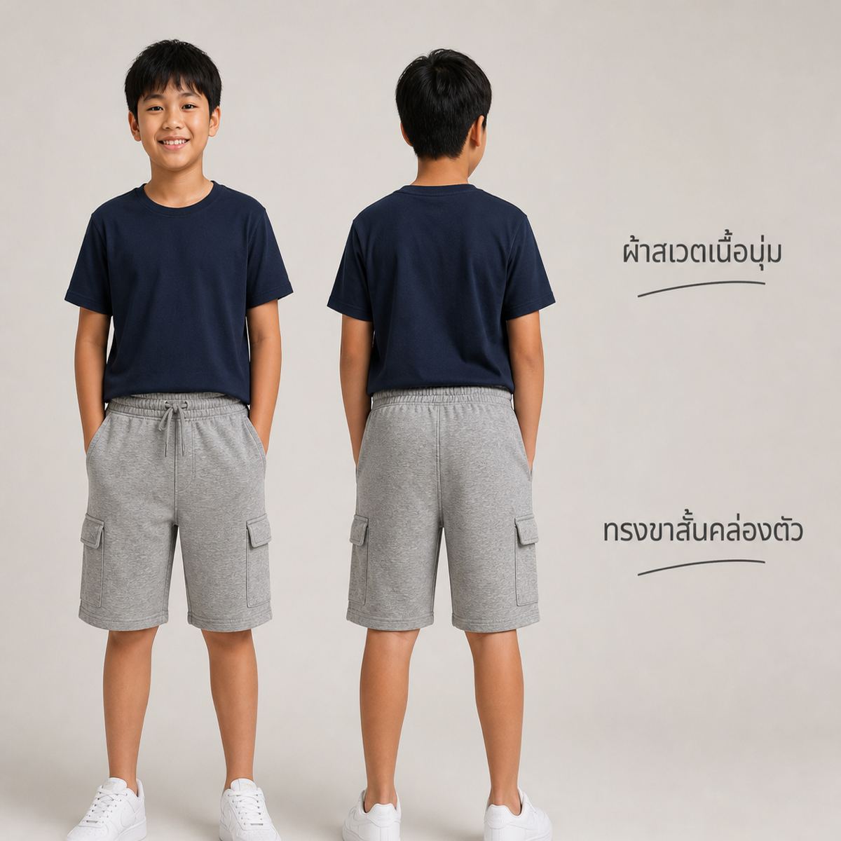 H&M กางเกงขาสั้นสเวตคาร์โก้สีเทา