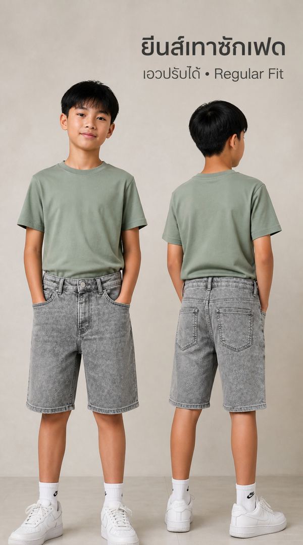 H&M กางเกงยีนส์ขาสั้นสีเทา (ตัวที่ 2)