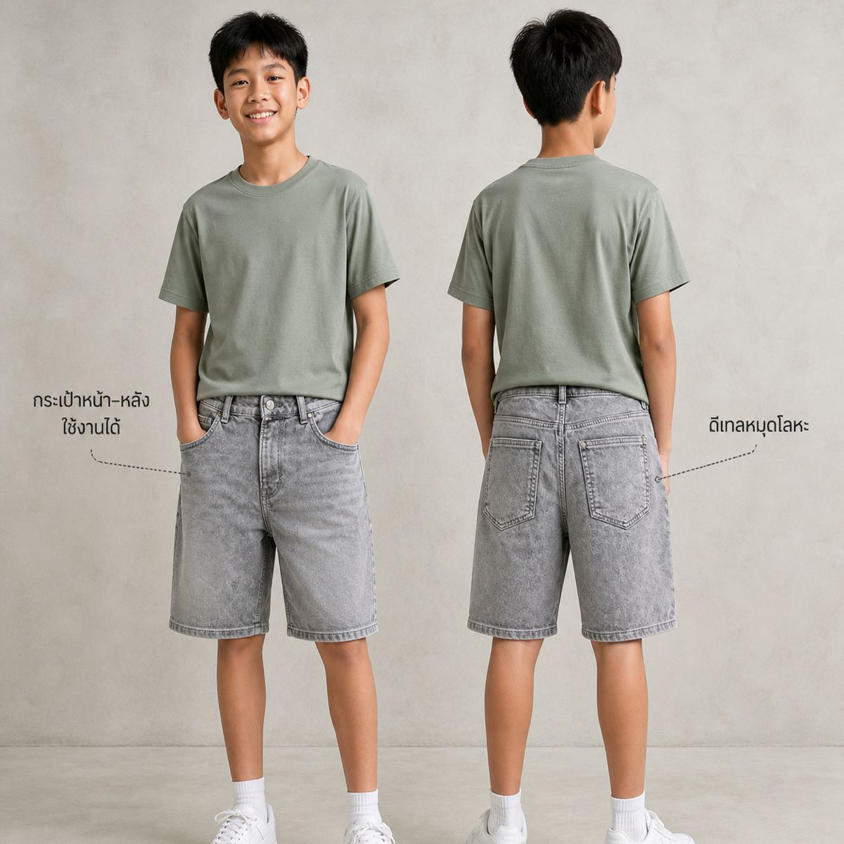 H&M กางเกงยีนส์ขาสั้นสีเทา (ตัวที่ 2)