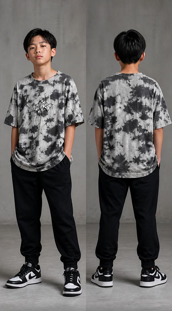 H&M เสื้อยืดมัดย้อมสีเทา