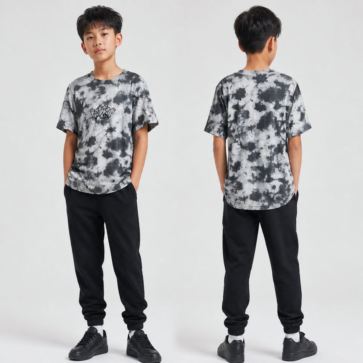 H&M เสื้อยืดมัดย้อมสีเทา