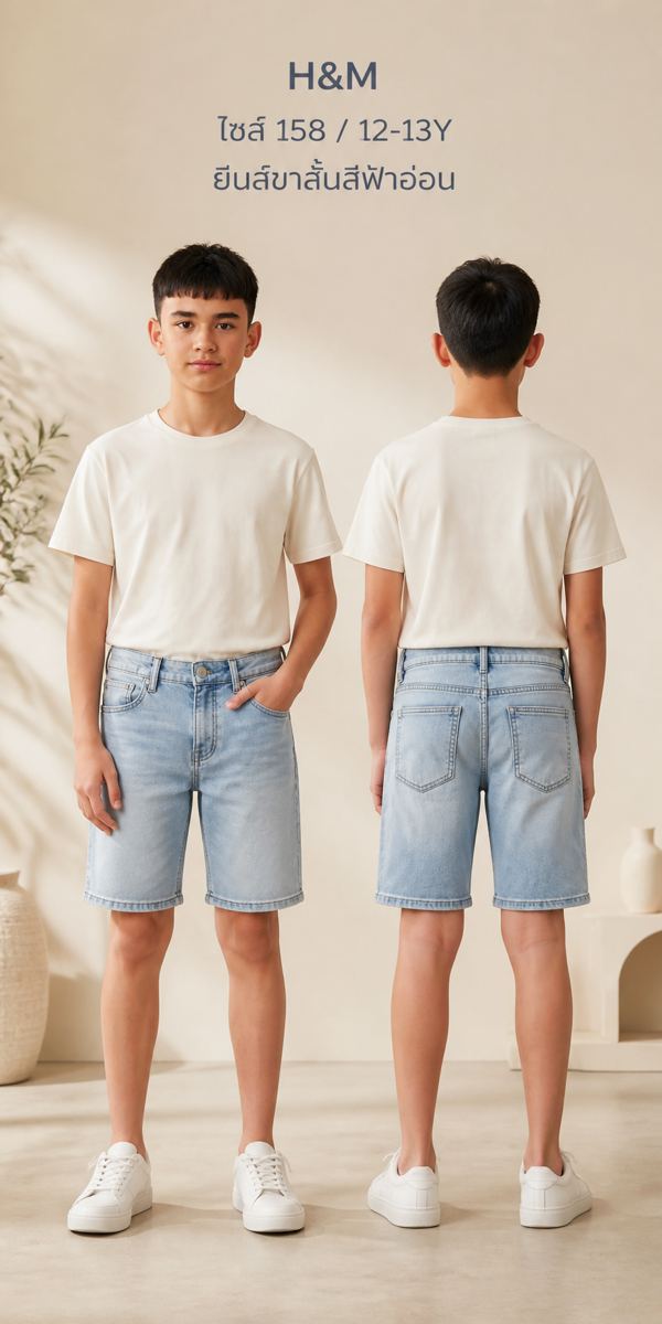 H&M กางเกงยีนส์ขาสั้นสีฟ้าอ่อน