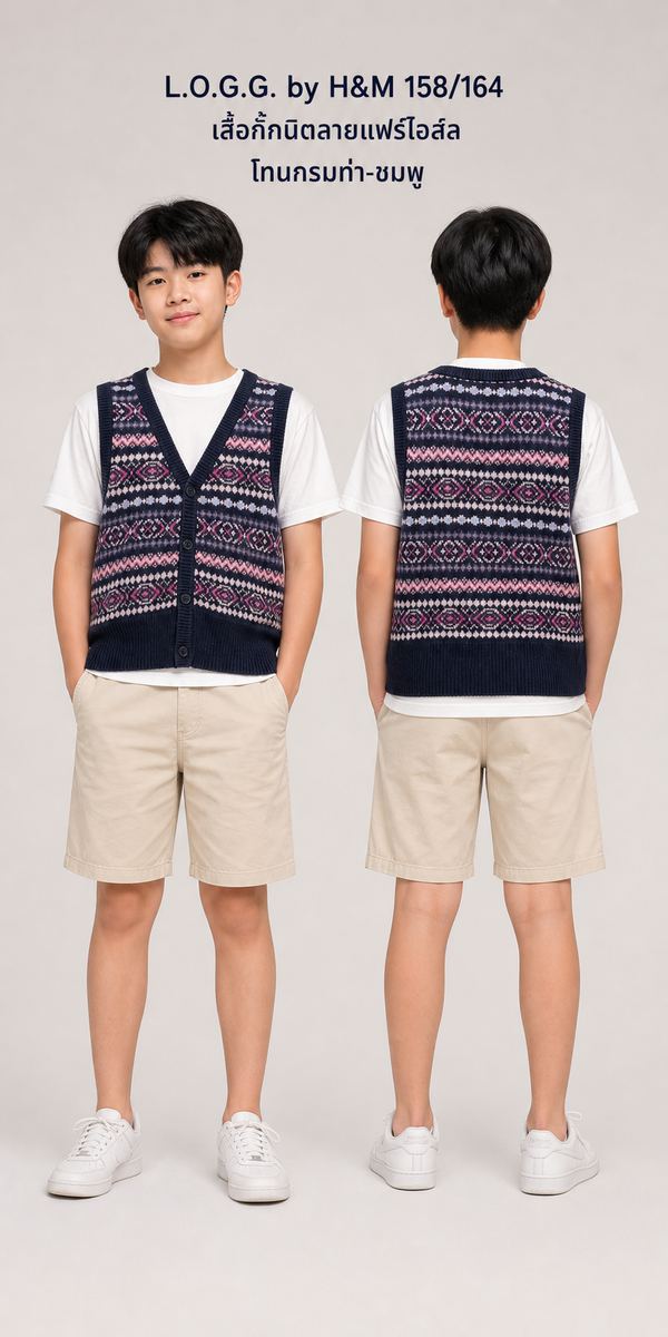 L.O.G.G. by H&M เสื้อกั๊กนิต ลายแฟร์ไอส์ล สีกรมท่า