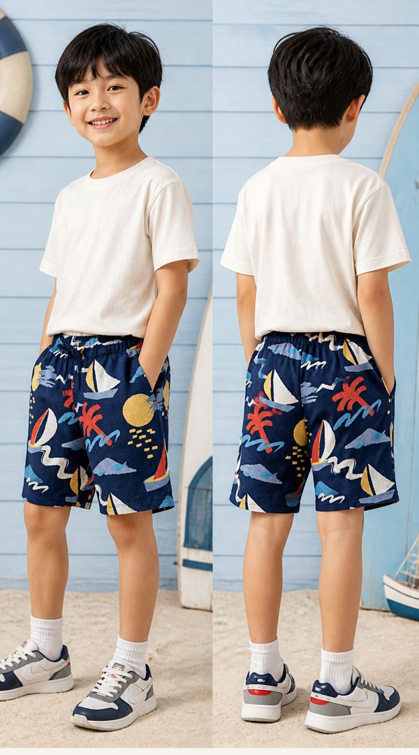 H&M กางเกงขาสั้นสเวตลายเรือใบสีกรมท่า