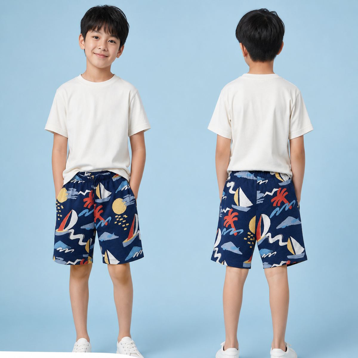 H&M กางเกงขาสั้นสเวตลายเรือใบสีกรมท่า