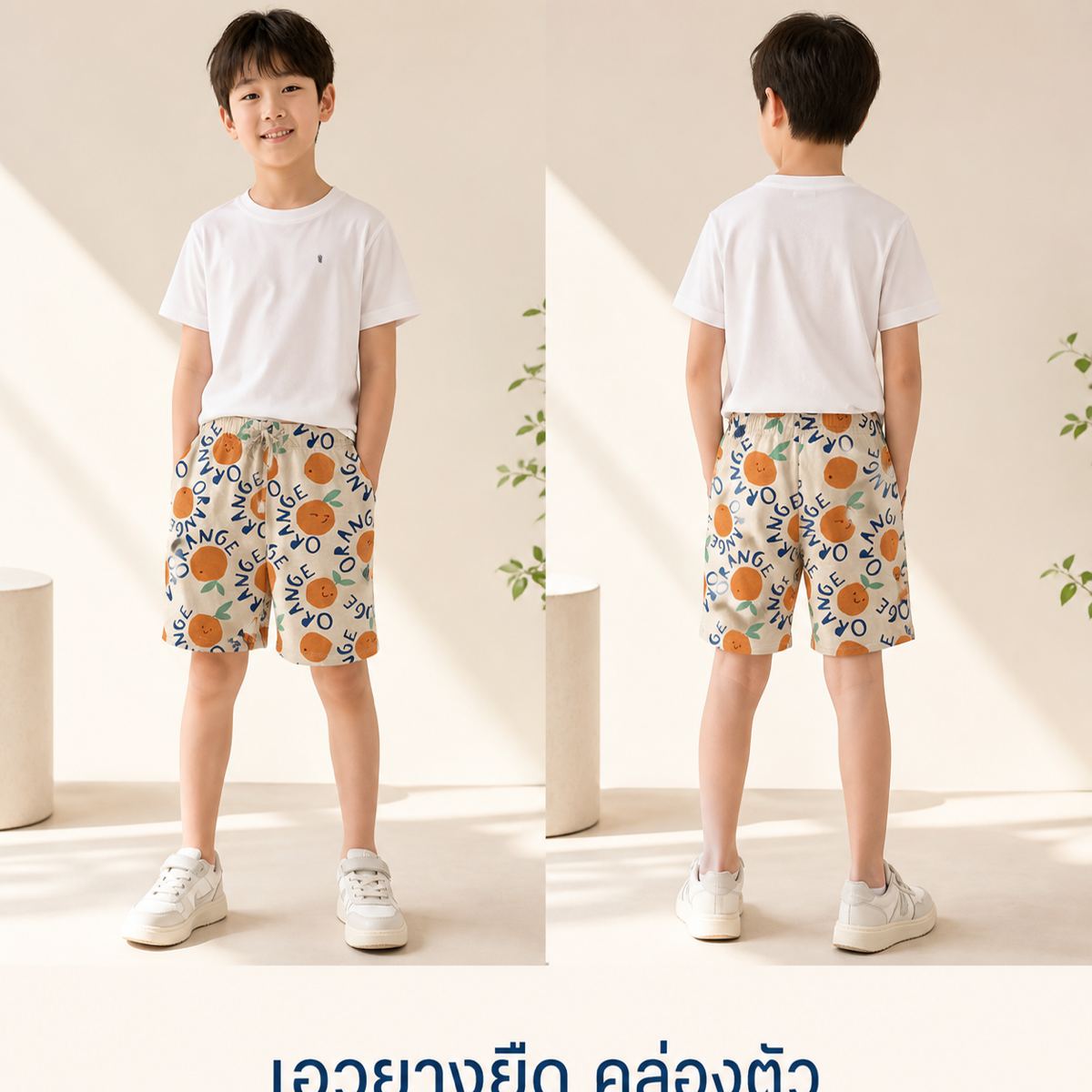 H&M กางเกงขาสั้นสเวตพิมพ์ลายสีส้ม