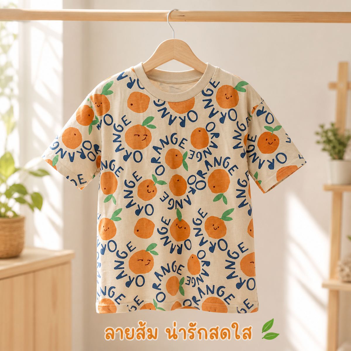 H&M เสื้อยืดพิมพ์ลายสีส้ม