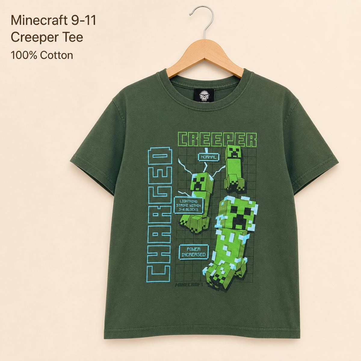 JINX เสื้อยืด Minecraft Charged Creeper สีเขียว
