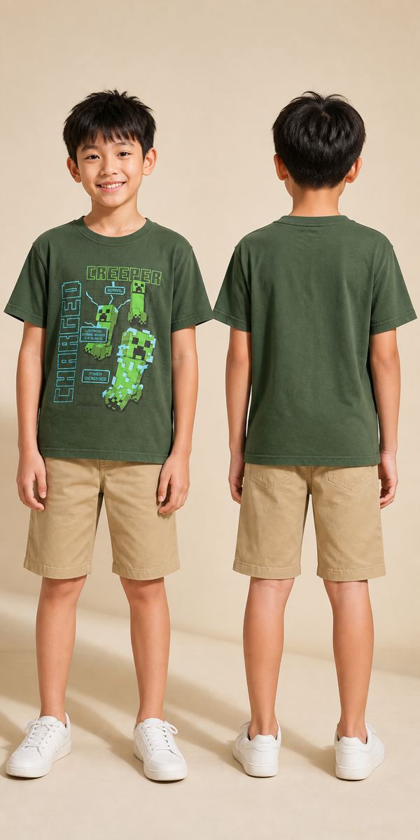 JINX เสื้อยืด Minecraft Charged Creeper สีเขียว