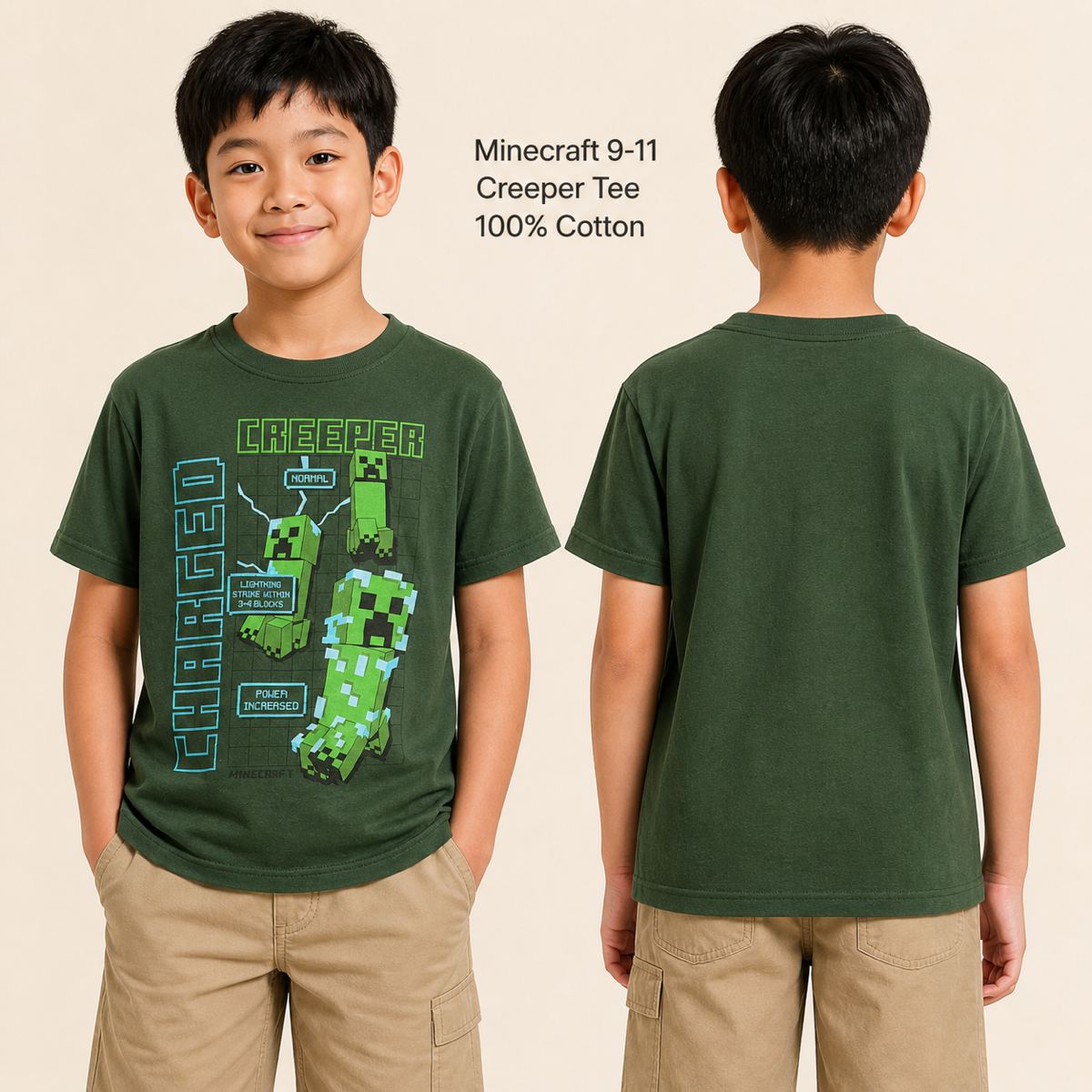JINX เสื้อยืด Minecraft Charged Creeper สีเขียว