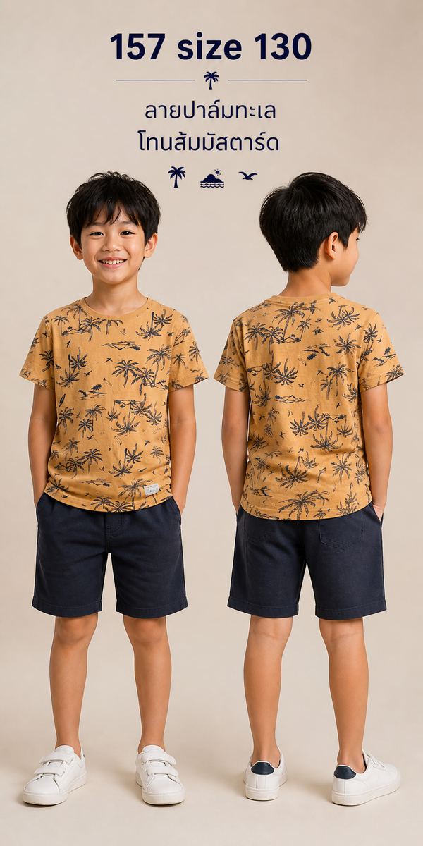 Etab. 1999 เสื้อยืด ลายปาล์ม สีส้ม