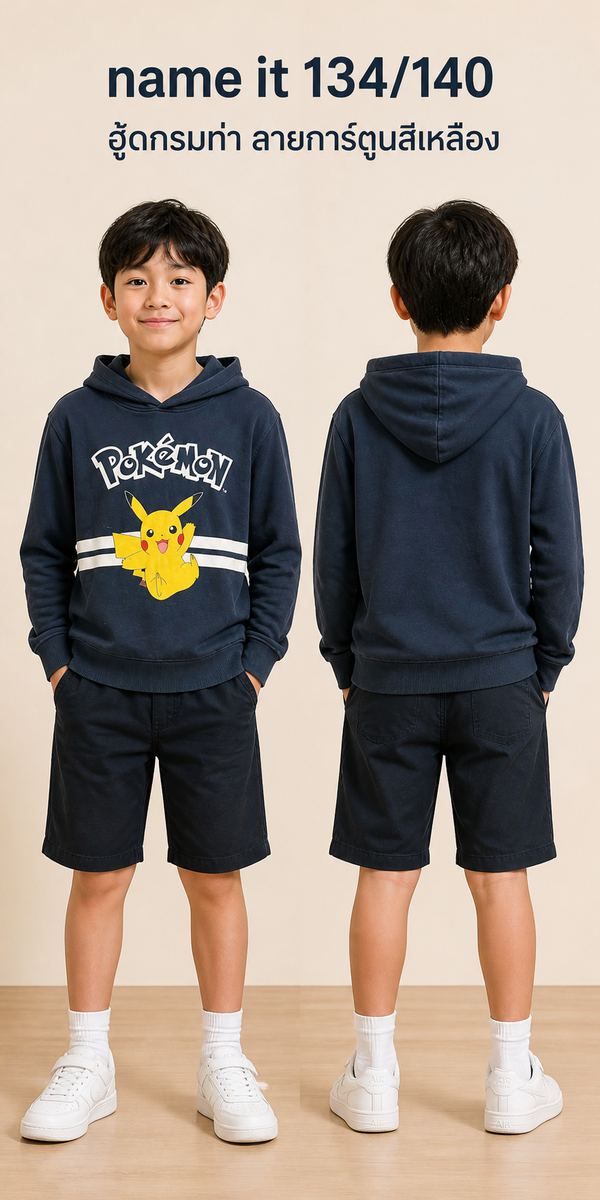 name it เสื้อฮู้ด Pikachu สีกรมท่า
