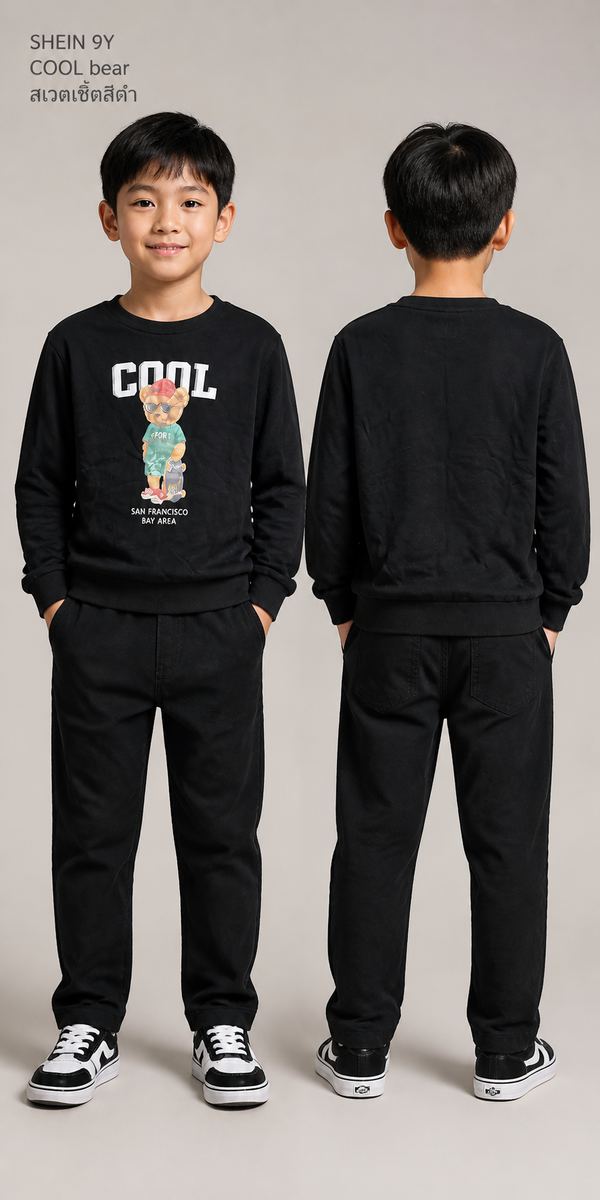 SHEIN เสื้อสเวต COOL Bear กราฟิกหมี สีดำ