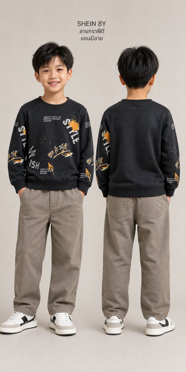 SHEIN เสื้อสเวต ลายกราฟิตี สีดำ