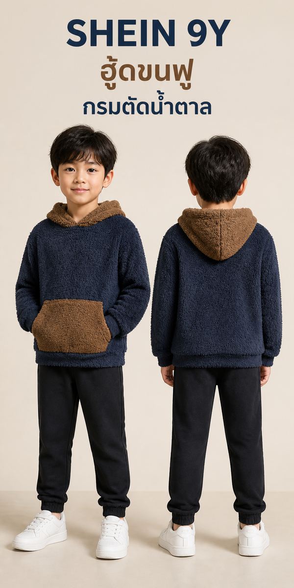 SHEIN เสื้อฮู้ด Sherpa สีกรมท่า/น้ำตาล