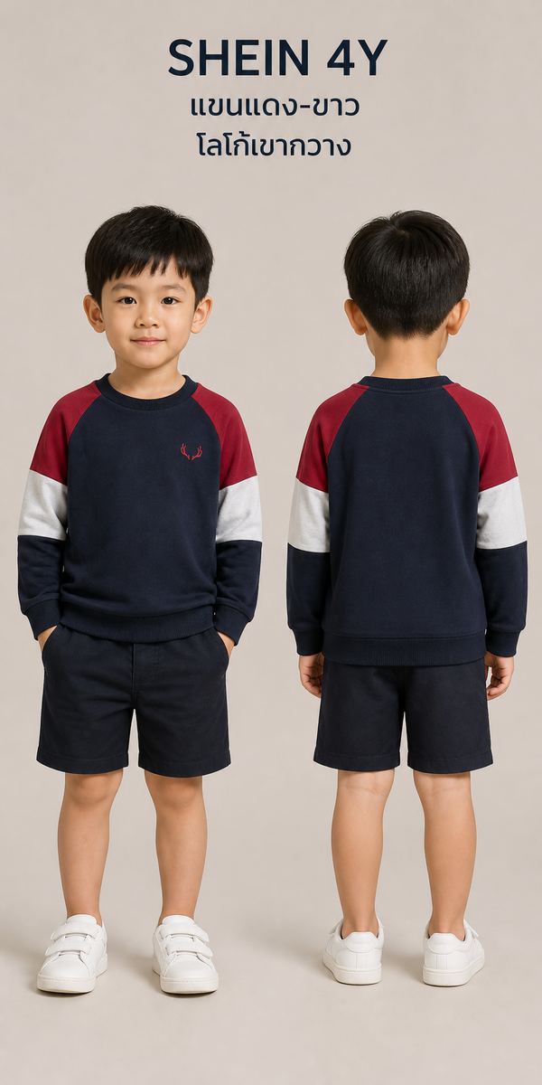 SHEIN เสื้อสเวต Colorblock สีกรม-แดง-ขาว ลายกวาง