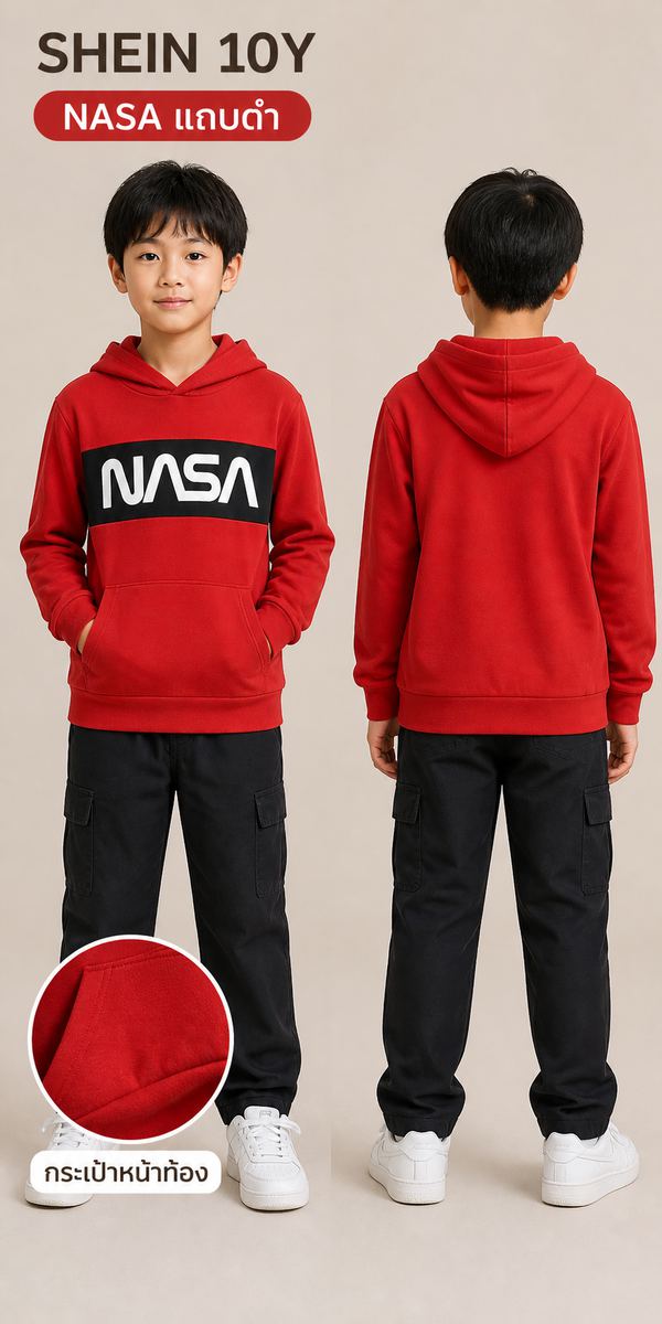 SHEIN เสื้อฮู้ดดี้ลาย NASA สีแดง