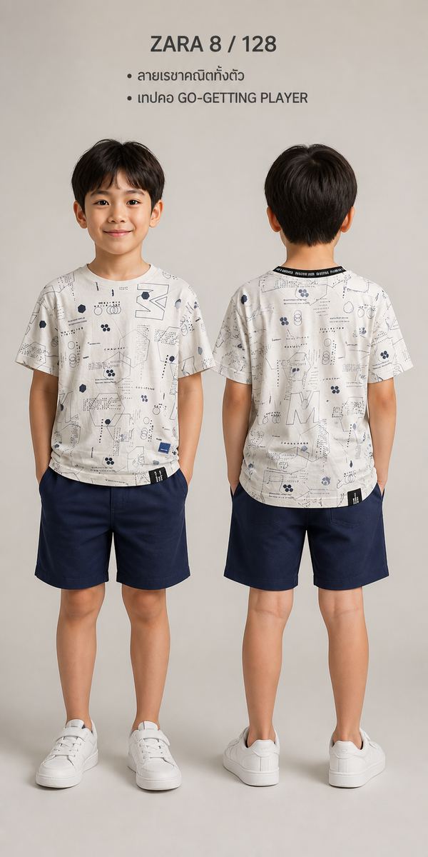 ZARA เสื้อยืด ลาย Geometric Challenge สีขาว