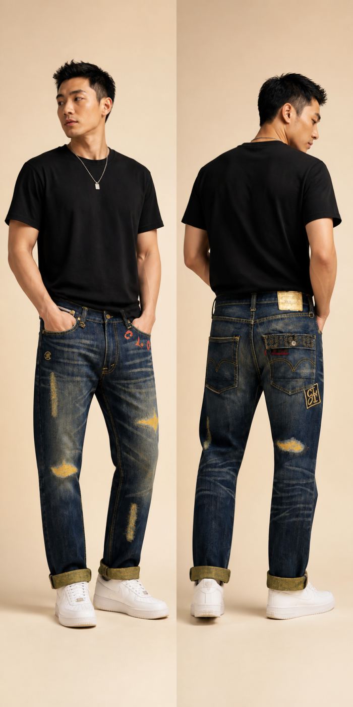 LEVI'S × CLOT ยีนส์คอลแลป Tapered สีน้ำเงิน