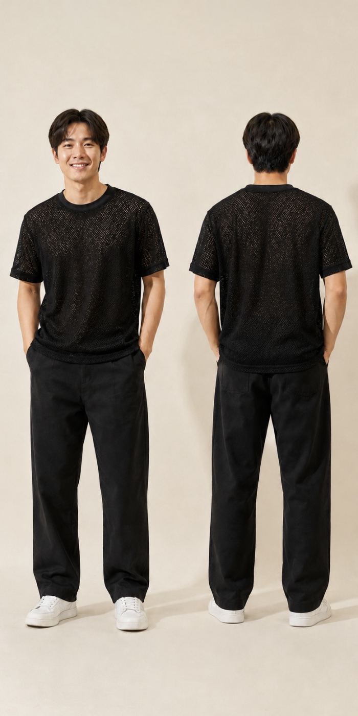 เสื้อยืดตาข่าย MANFINITY C2 สีดำ ทรงโอเวอร์ไซส์